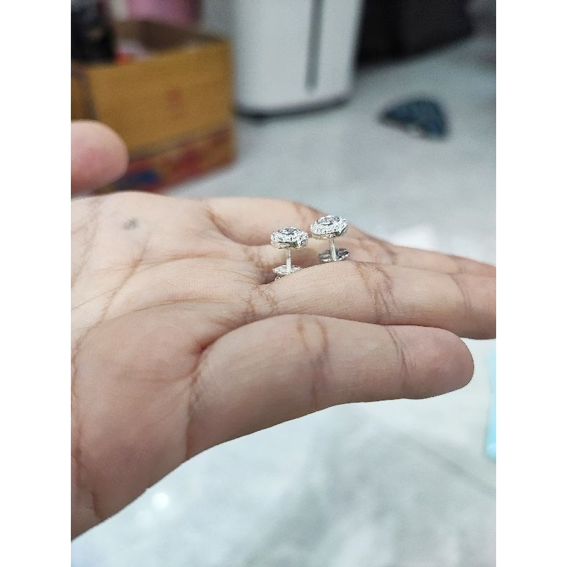 Bông tai bạc 925 tròn Mono mạnh mẽ giấu chấu chủ 6ly tấm viền 1ly2