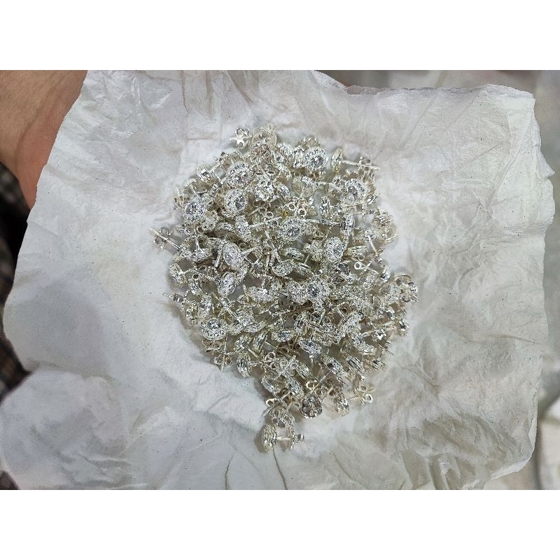 Bông tai bạc 925 tròn Mono mạnh mẽ giấu chấu chủ 6ly tấm viền 1ly2