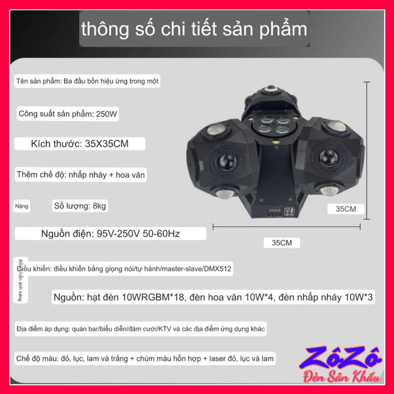 Đèn moving 3 đầu 4in1,đèn mới nhất 2023
