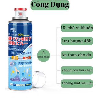 Bình xịt khử mùi hồi giày dép , Xịt khử mùi hôi chân công nghệ Nano bạc dung tick 260ml 360ml