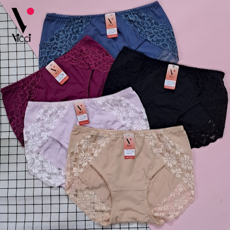 Combo quần lót nữ cạp cao chất cotton Nhật Vicci 103  viền ren sợi tự nhiên cao cấp, mềm mịn, dai, kháng khuẩn