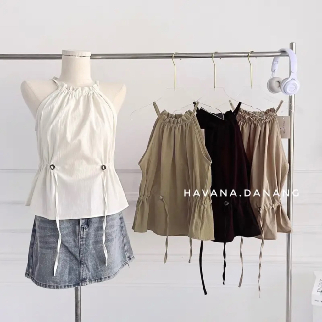 Áo yếm 2 dây chất vải đũi nhăn đủ màu - Freesize