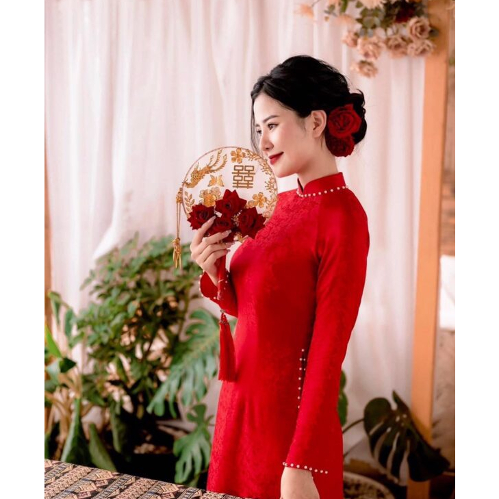 Áo Dài Cưới Cô Dâu Gấm Tơ Cao Cấp 4 Tà