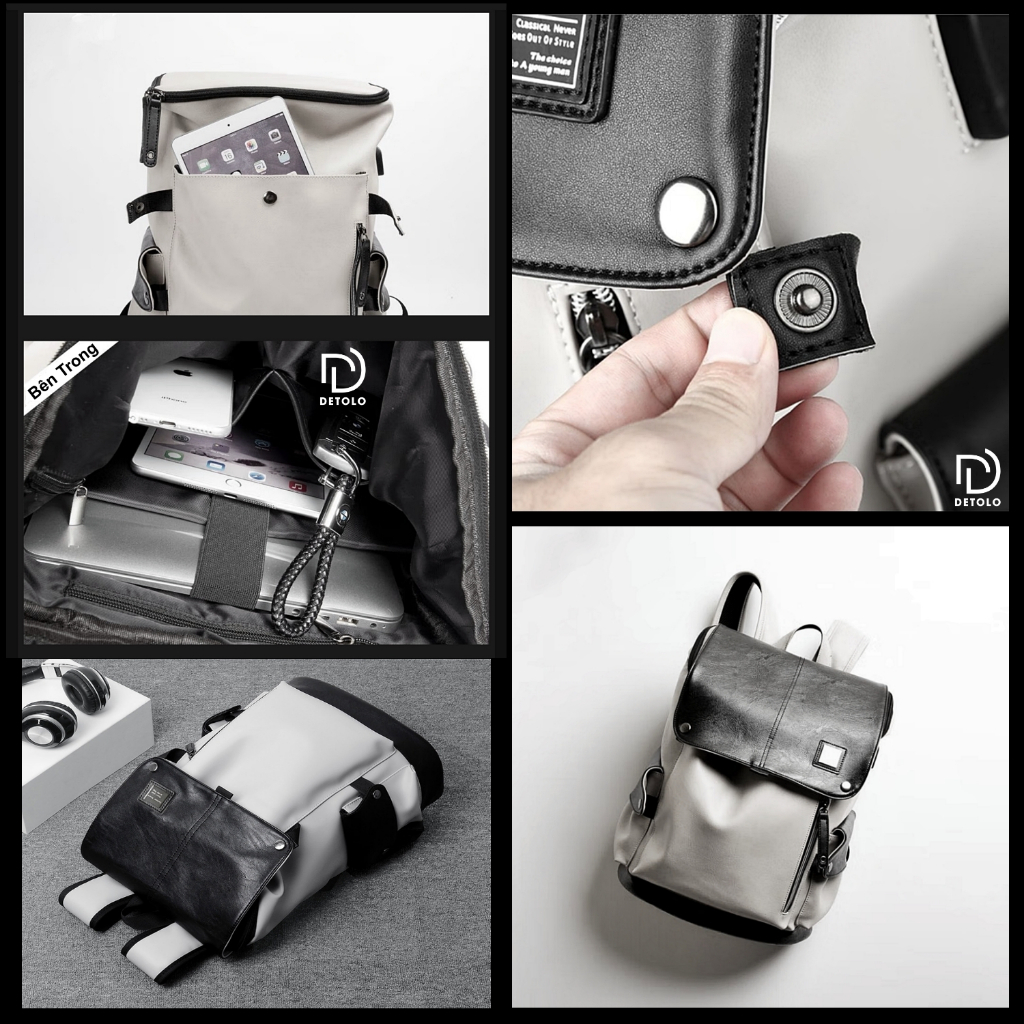 Balo da nam nữ thời trang DETOLO đựng laptop 15,6in 16in chống nước ngăn ipad ngăn quần áo du lịch 3 4 bộ