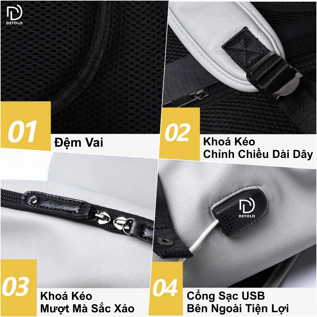 Balo da nam nữ thời trang DETOLO đựng laptop 15,6in 16in chống nước ngăn ipad ngăn quần áo du lịch 3 4 bộ