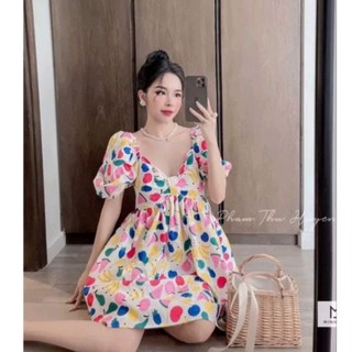 Đầm baby doll tiểu thư hoạ tiết new
