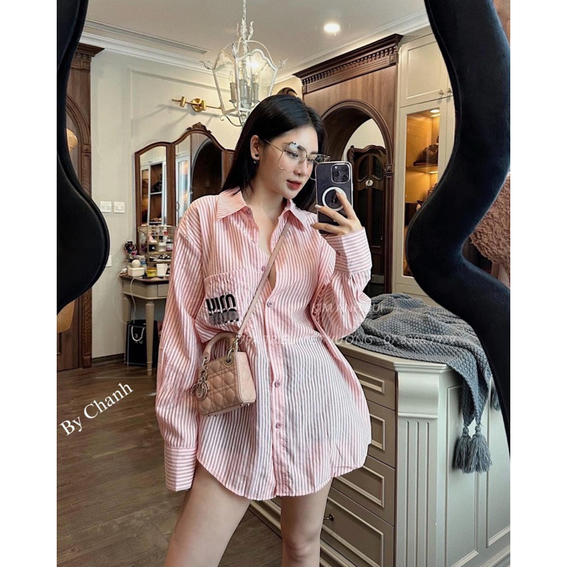 Sơ mi thụng chất đẹp sọc hồng