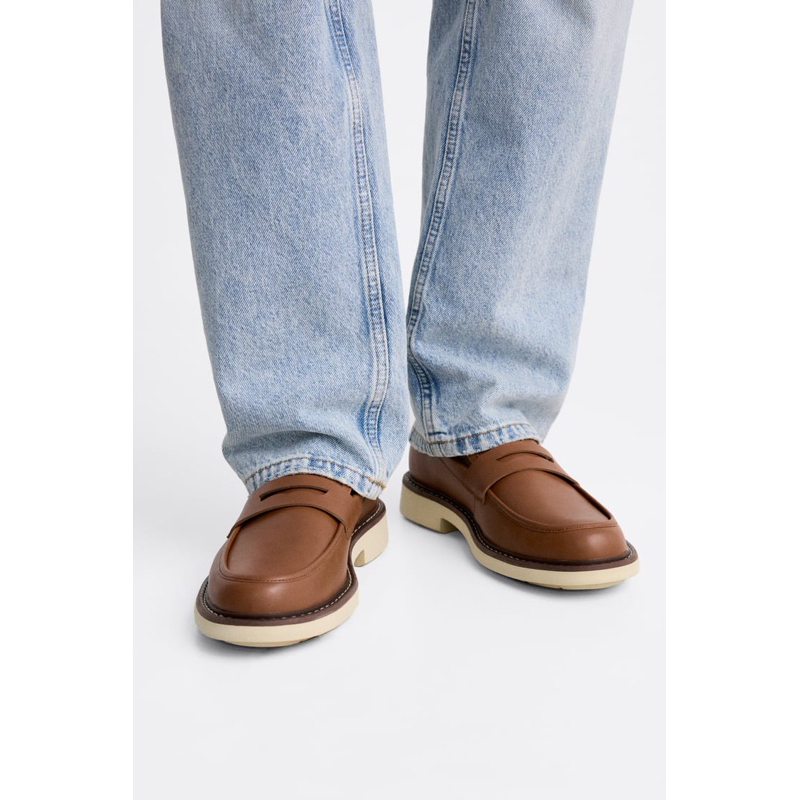Giày lười nam màu nâu Zara authentic PENNY size 43