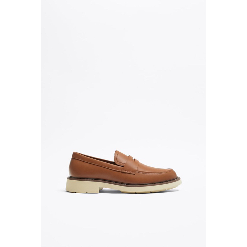 Giày lười nam màu nâu Zara authentic PENNY size 43