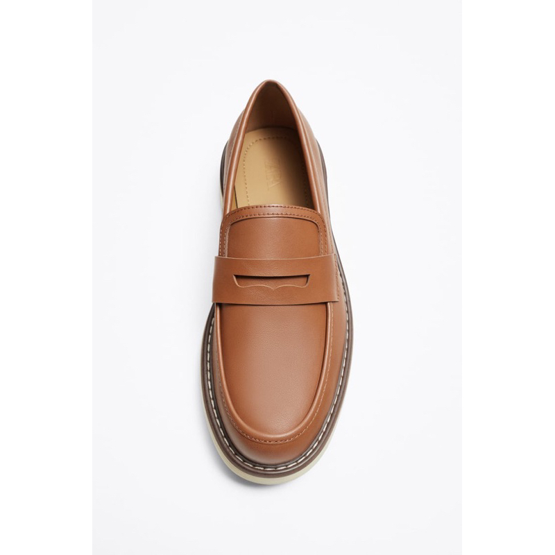 Giày lười nam màu nâu Zara authentic PENNY size 43