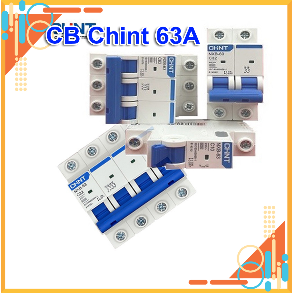 Cầu dao Aptomat an toàn 2 Pha 63A Chint - MCB NXB-63 CB Chint 2P 63A