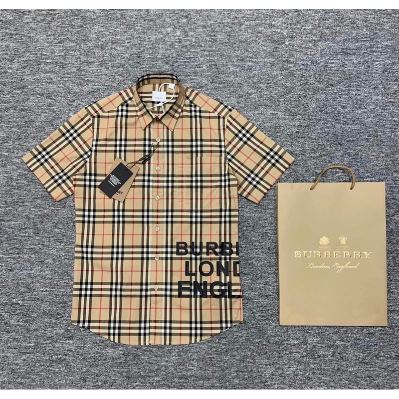 Áo sơ mi nam bbr cộc tay có hoạ tiết kẻ sọc in chữ thời trang phong cách giới trẻ có size từ s đến xl