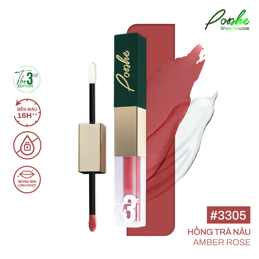 Son Siêu Lì 2 Đầu POSSHE 3305 - HỒNG TRÀ NÂU KHÔNG TRÔI KHÁNG NƯỚC