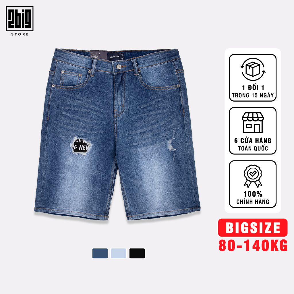 BIGSIZE-NAM 80-140KG QUẦN SHORT JEAN THÊU SJ015-SJ016-SJ022 2BIG NAVY STAR