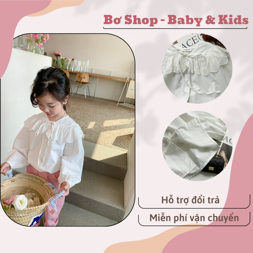 Áo sơ mi trắng đi học cho bé gái hiệu AMBB KIDS, quần áo đi học cho bé gái