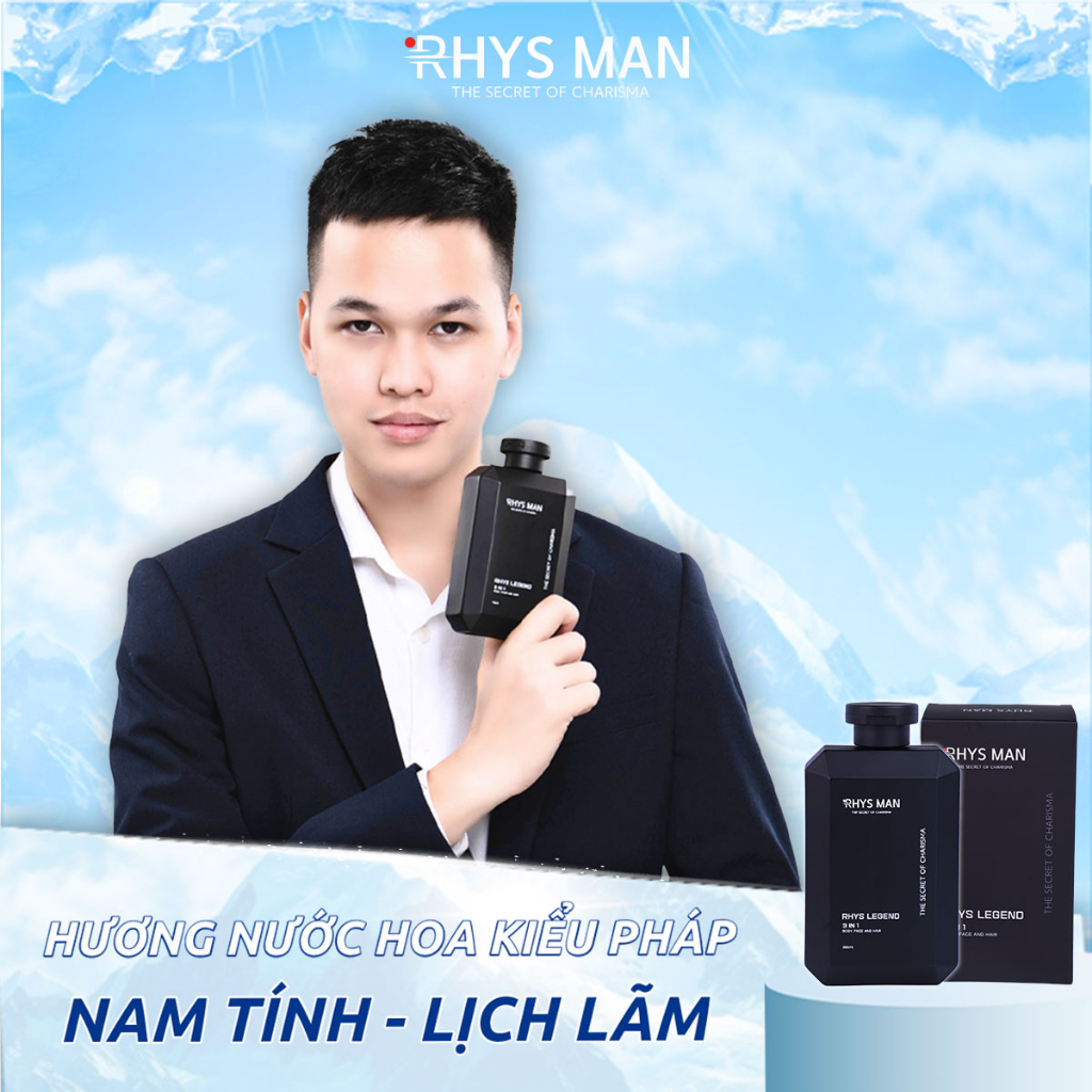 Bộ Quà Tặng Năng Động RHYS MAN - Sữa tắm gội nam hương nước hoa cao cấp 350ml & Sữa rửa mặt hương dừa 100ml