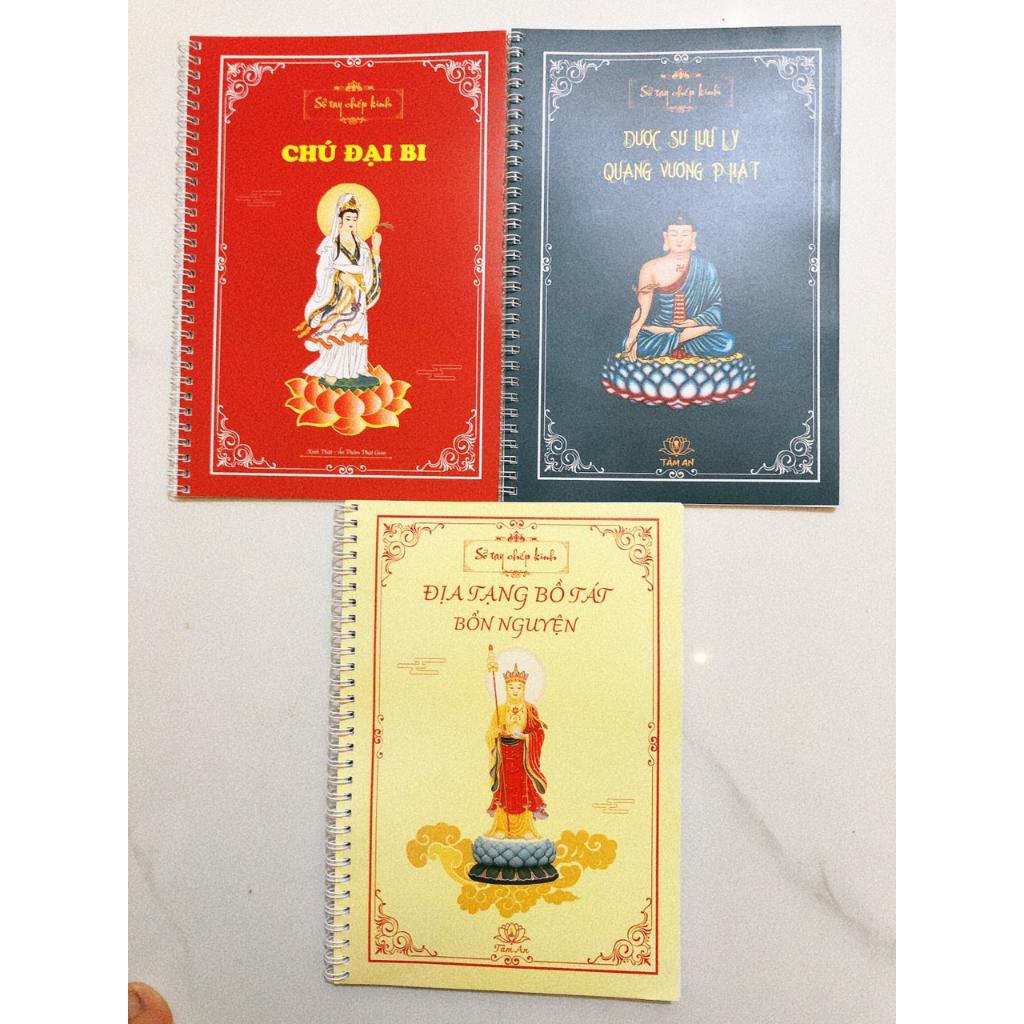 Combo 3 Quyển Sổ Chép Kinh Địa Tạng, Kinh Dược Sư, Kinh Chú Đại Bi, Tập Chữ Tiếng Việt