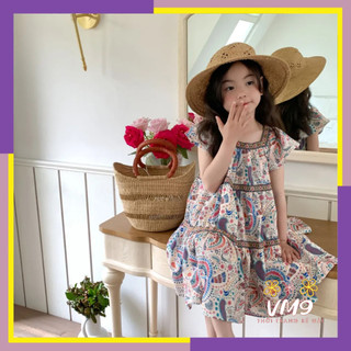  Đầm hè cho bé gái vải voan co giãn hãng AMBB KIDS - Váy cho bé gái 4 - 11 tuổi đi biển đi du lịch 