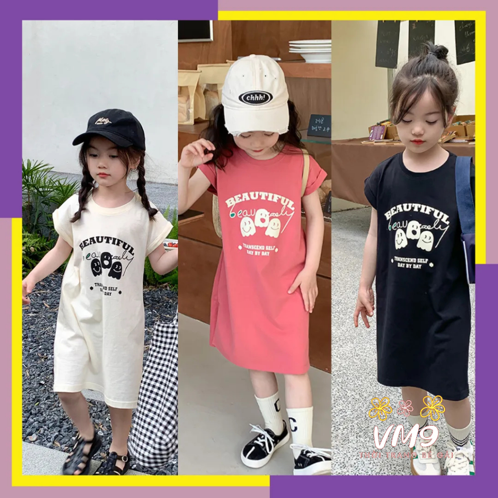 Váy liền thân dáng suông cho bé gái, vải cotton, hãng AMBB KIDS - Đầm cho bé gái