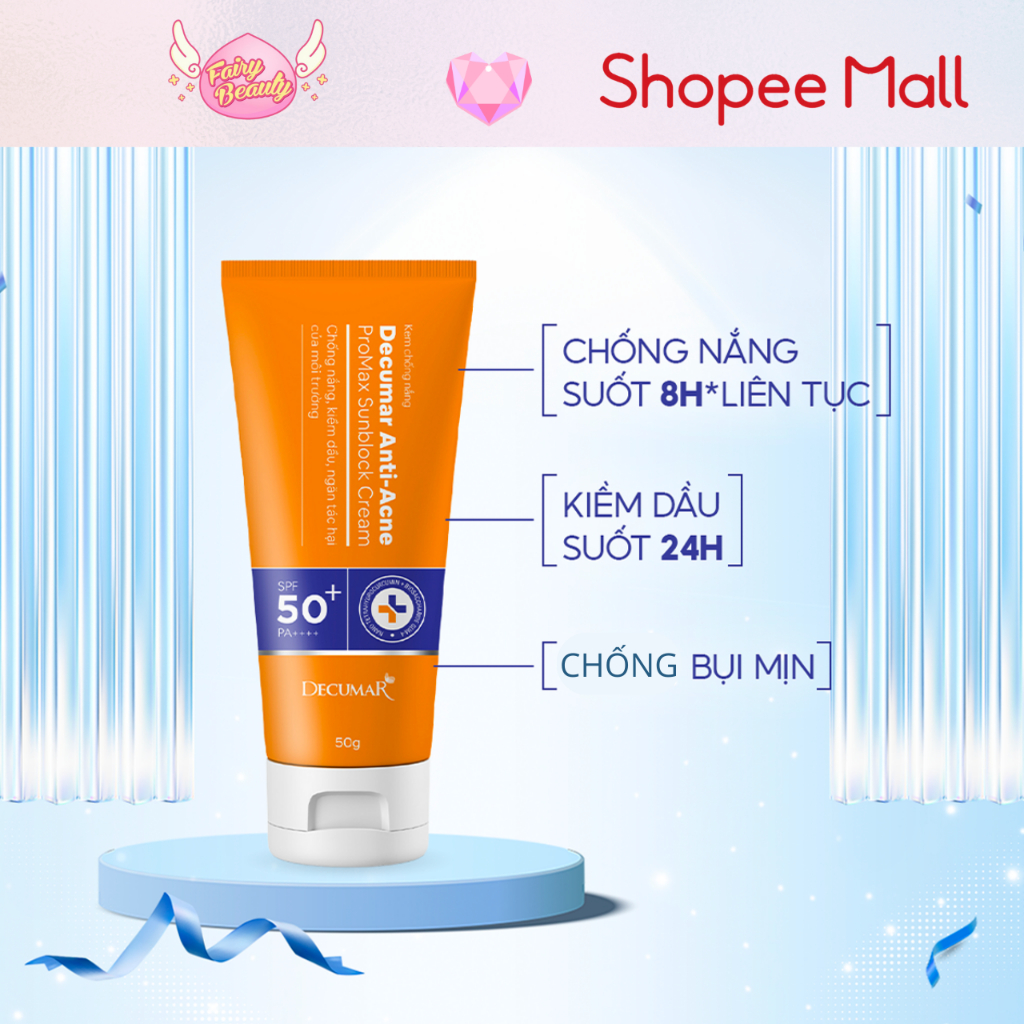 [DECUMAR] Kem Chống Nắng Cho Da Mụn Giúp Kiểm Soát Dầu & Giảm Thâm SPF50+ PA++++ Anti-Ance Promax Sunblock Cream 50g/7g