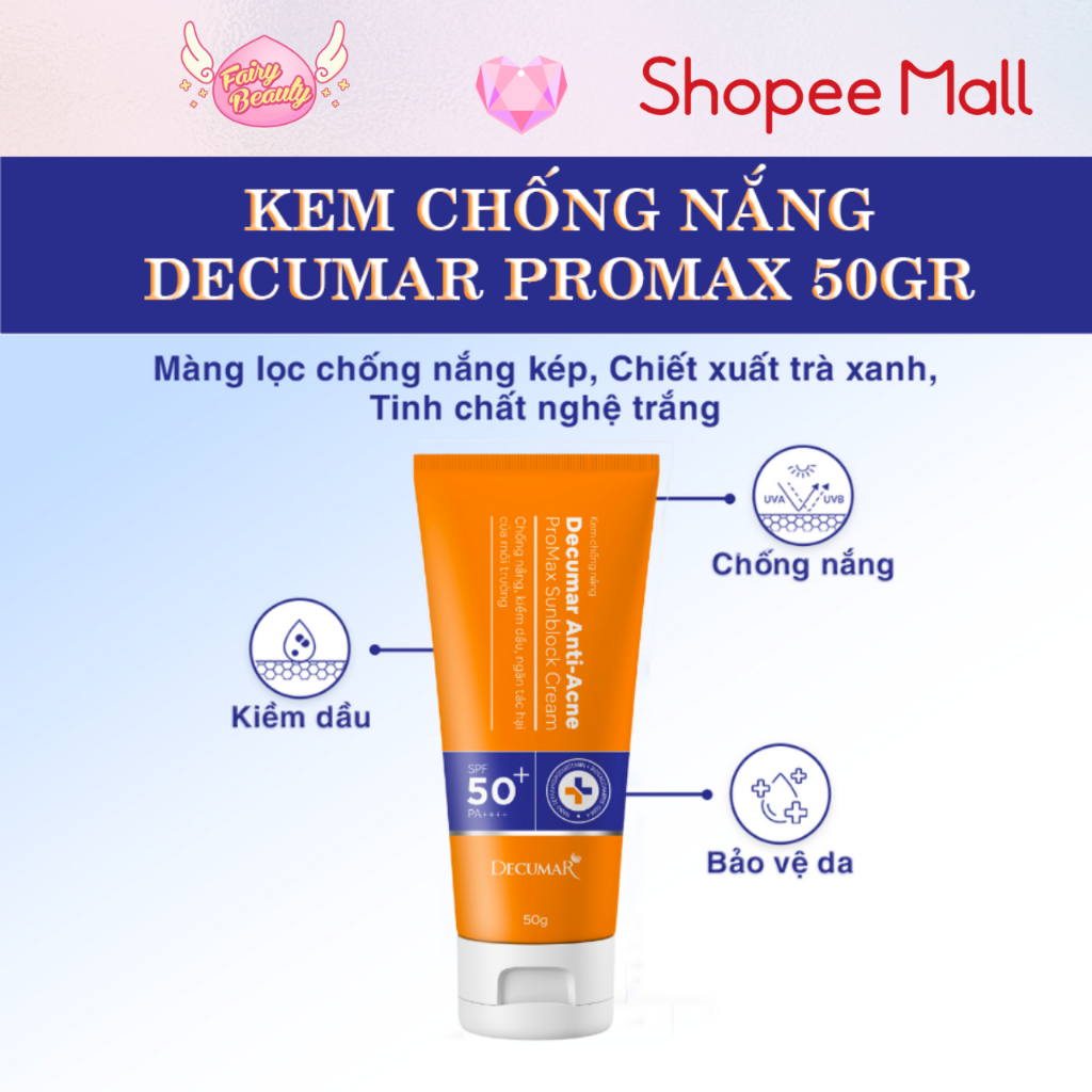 [DECUMAR] Kem Chống Nắng Cho Da Mụn Giúp Kiểm Soát Dầu & Giảm Thâm SPF50+ PA++++ Anti-Ance Promax Sunblock Cream 50g/7g