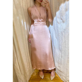 Grace - Elegant Silk Dress - Đầm Midi Cổ Yếm E40