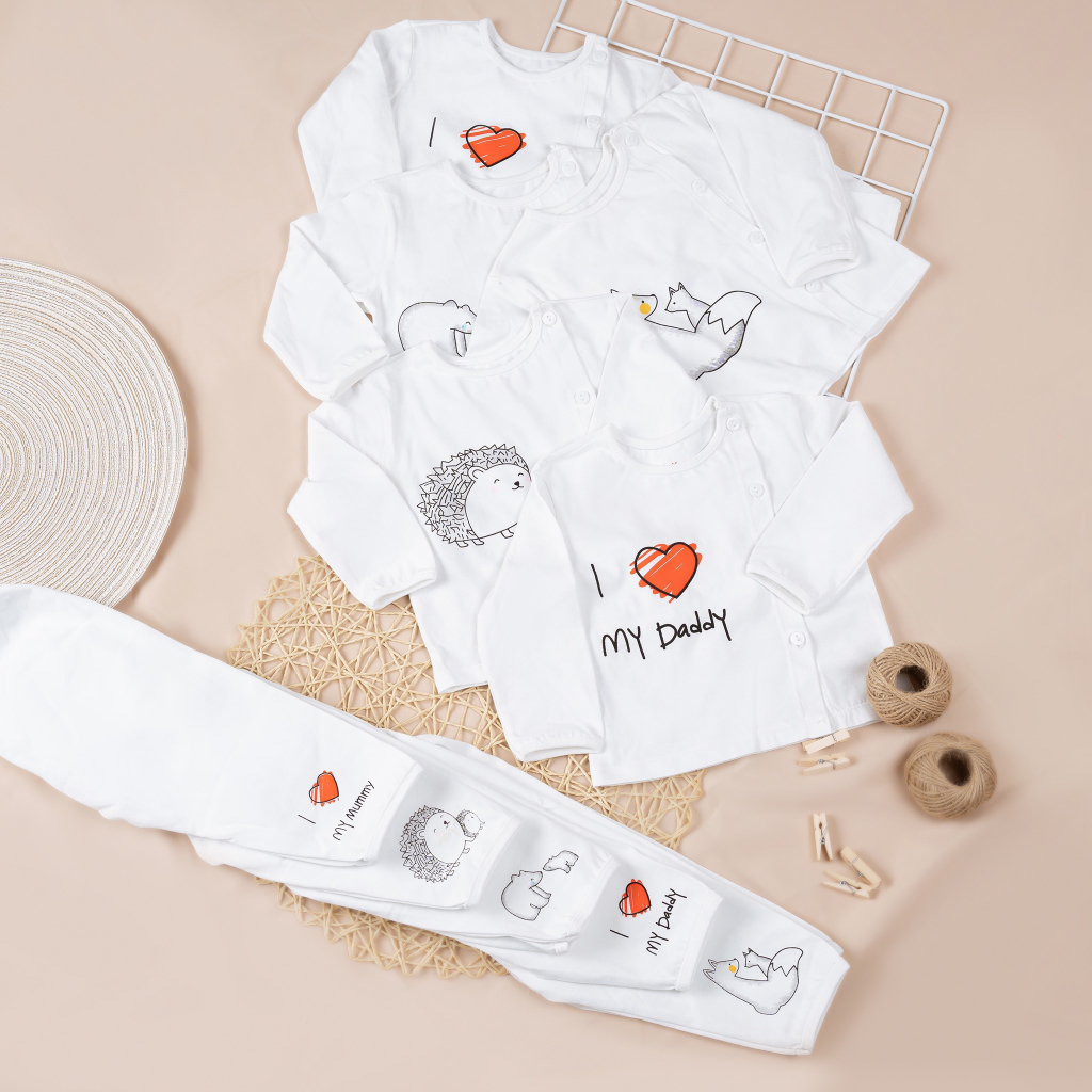Bộ Tay Dài Bác Sĩ Trắng BabyOlala từ 0kg - 11kg