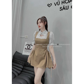 SET ĐẦM HAI DÂY YẾM DÁNG NGẮN PHỐI ÁO TAY PHỒNG TIỂU THƯ