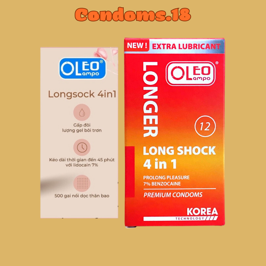 Bao cao su siêu mỏng, gân gai OLEO LAMPO LONG SOCK 4in1( 12s ). Bao cao su gân gai, siêu mỏng, kéo dài thời gian quan hệ
