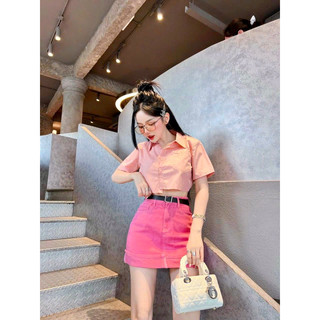 Sét Áo Sơ Mi croptop phối chân váy kaki có lót kèm xịn sò
