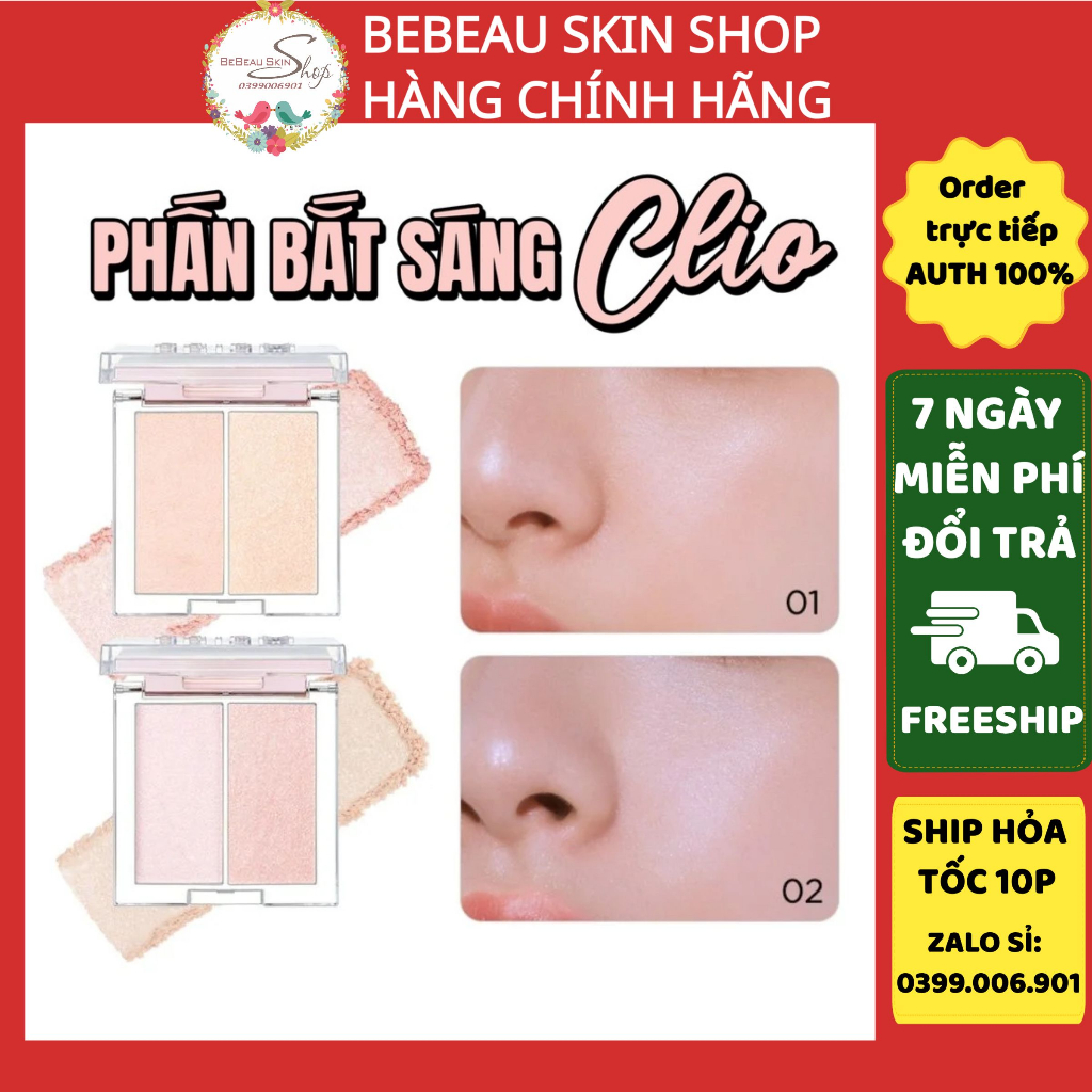 Phấn Bắt Sáng Clio Prism Highlighter Duo 2 ô Cream Fizz Lavender Voyage - Bebeau