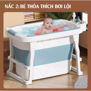 Bồn tắm gấp gọn, thau tắm nhựa PP chịu nhiệt, độ bền cao, có thể tắm từ 2-3 bé, có 2 nấc dành cho trẻ [Silicon Loại I]