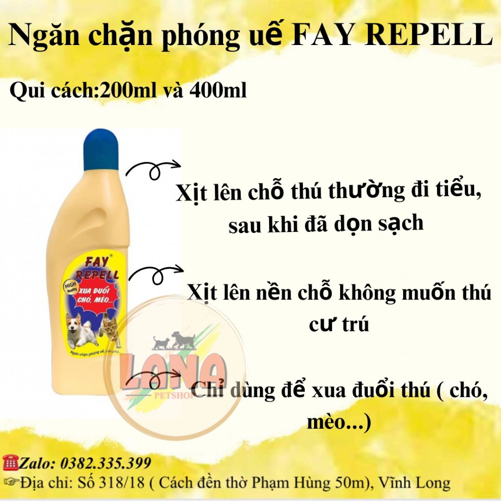 Dung dịch ngăn ngừa thú phóng uế, cắn phá đồ trong nhà - Fay Repell 200ml và 400ml xua đuổi chó mèo