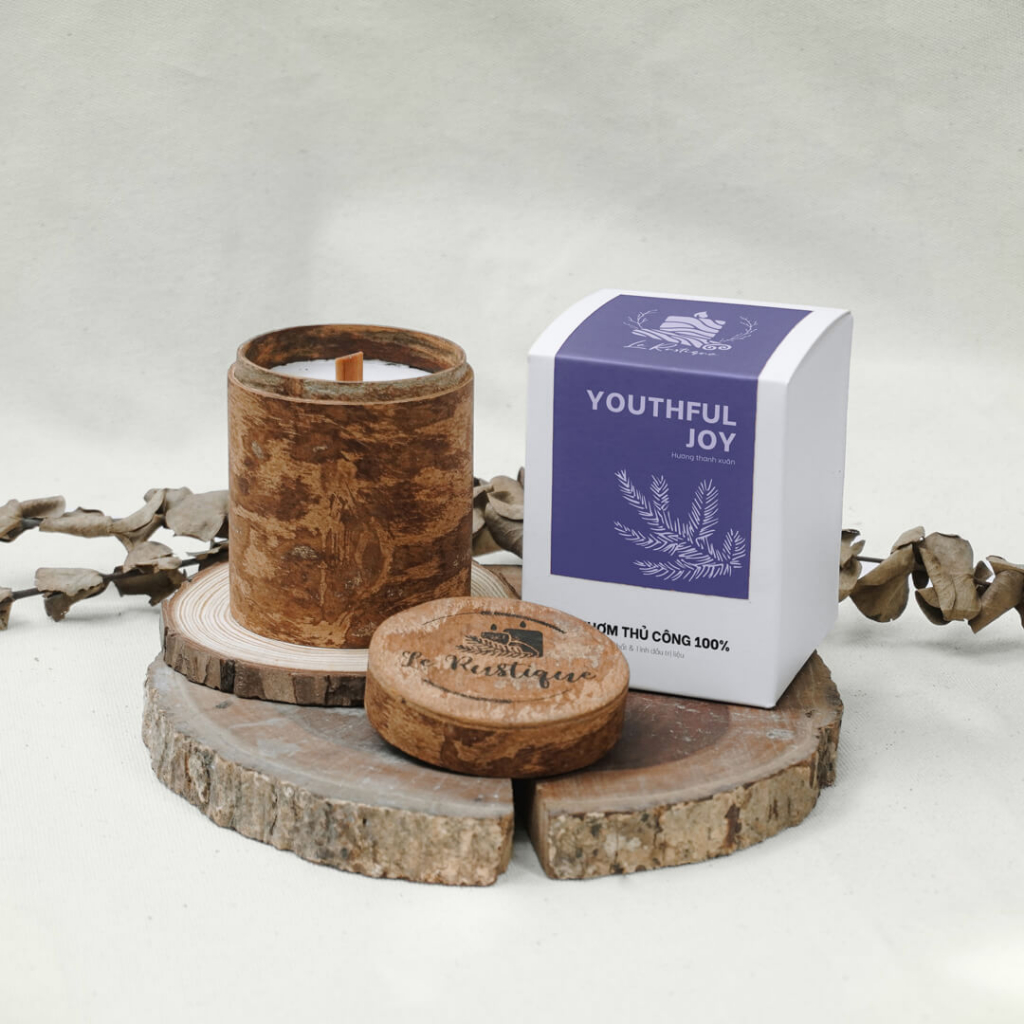 Nến Thơm Thủ Công Le Rustique Mùi Thanh Xuân  - Hũ Nến Vỏ Quế Tự Nhiên - 200g - Nến Thơm Trị Liệu