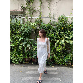 [XẢ KHO] Đầm trắng maxi 2 dây viền ren DD123