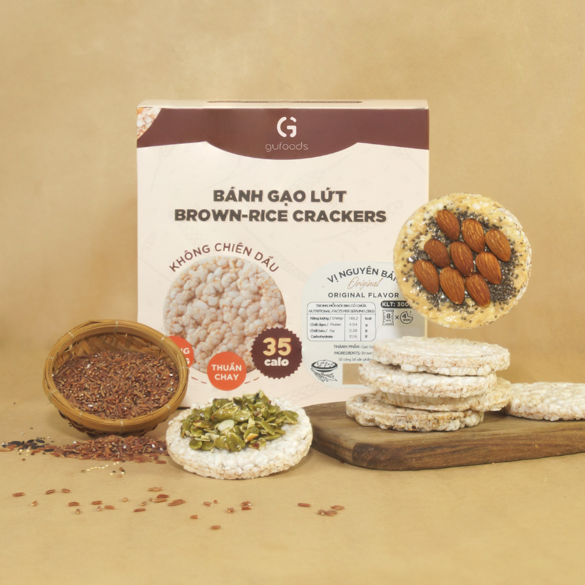 Bánh gạo lứt ăn kiêng nguyên bản GUfoods (170g/300g/510g) - Phù hợp Eat clean, Thực dưỡng, Tập Gym, Thuần chay