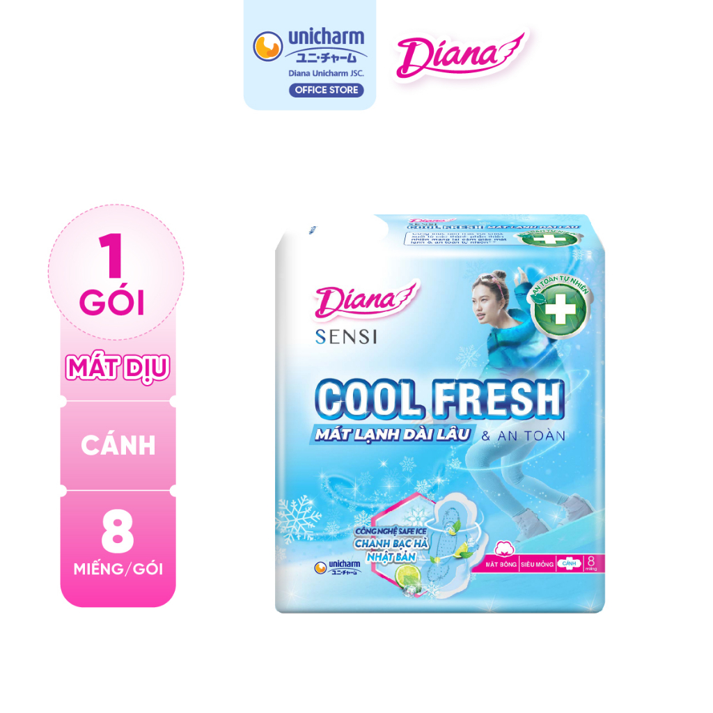 [HB GIFT] Băng vệ sinh Diana SenSi Cool Fresh siêu mỏng cánh gói 8 miếng (tặng 1 miếng)