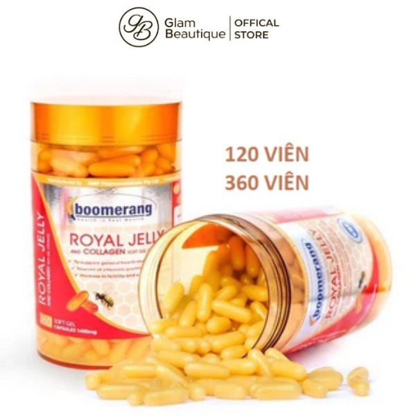 Viên uống sữa ong chúa Boomerang Royal Jelly Collagen 120/360 viên Glam Beautique