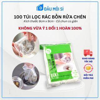 (HCM-Xả Kho) Bộ 100 túi lưới lọc rác bồn rửa chén bát thông minh có chun co giãn siêu dai DIB