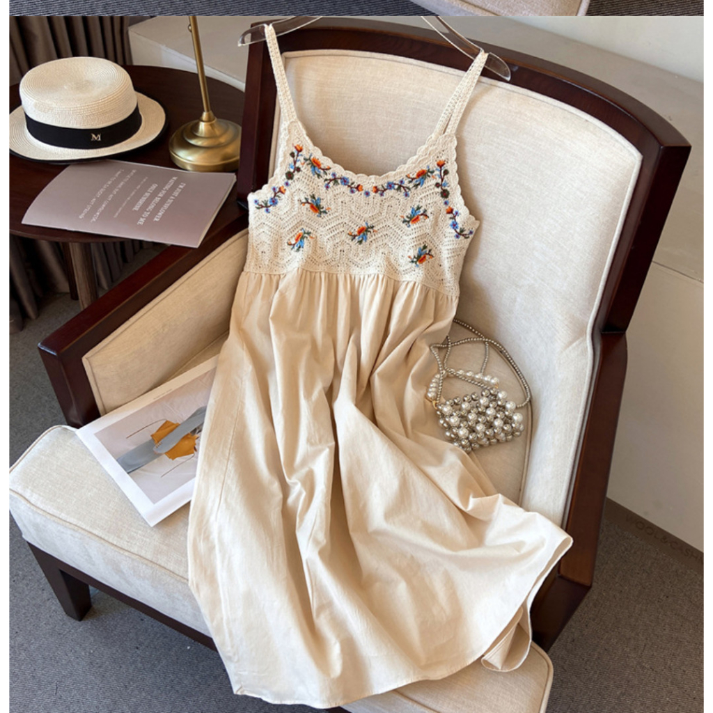 ĐẦM 2 DÂY DỆT KIM THÊU HOA PHONG CÁCH BOHEMIAN KIỂU MỚI 116