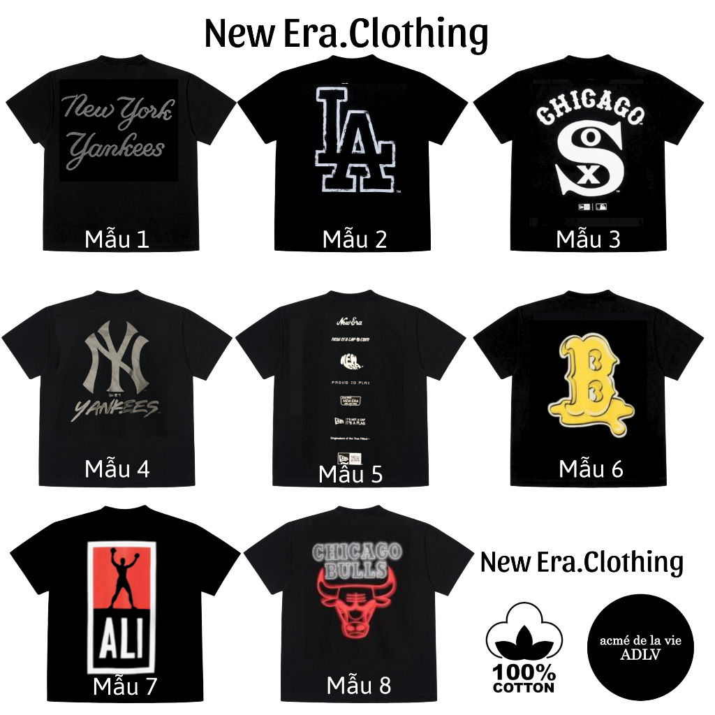 Áo thun New.Era 16 mẫu hot nhất của NE, áo thun Unisex Cotton 4 chiều oversize form rộng NE50
