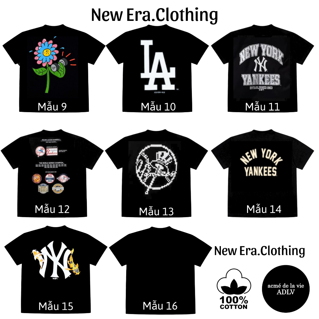 Áo thun New.Era 16 mẫu hot nhất của NE, áo thun Unisex Cotton 4 chiều oversize form rộng NE50