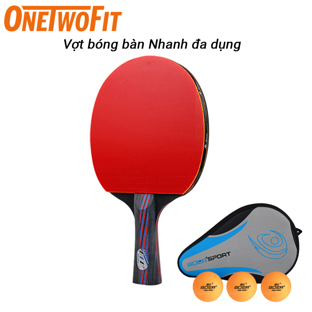 OneTwoFit 1pcs Vợt bóng bàn tặng kèm 3 bóng ，Bộ vợt bóng bàn， 7 lớp gỗ và 2 lớp carbon ET006301