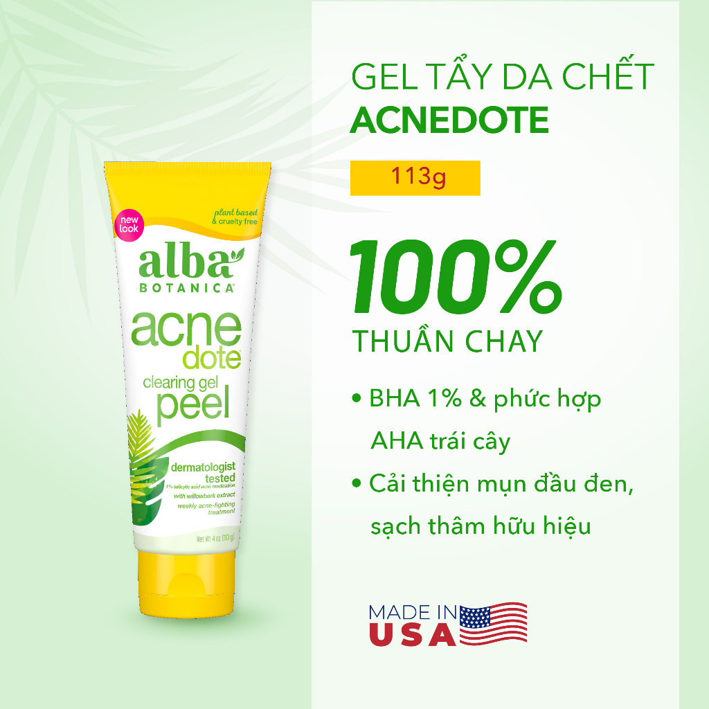 Gel làm sạch nhân mụn và tẩy da chết Alba Botanica Acnedote Clearing Peel