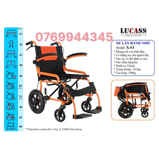 (Hoả tốc HCM) Xe Lăn Du Lịch Bánh Nhỏ - Bánh Lớn Lucass X-61 (X61)