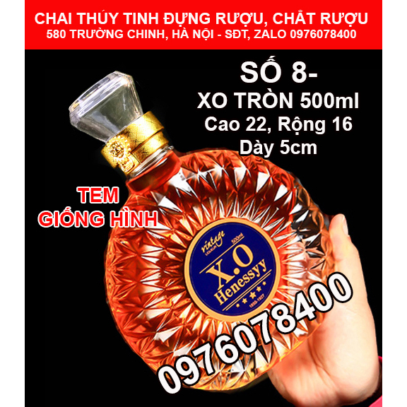 [ THANH LÝ DỌN KHO ] Vỏ Chai Thủy Tinh XO Tròn Đựng Rượu 500ml, Bình Ngâm Rượu XO Cao Cấp, CTT-08