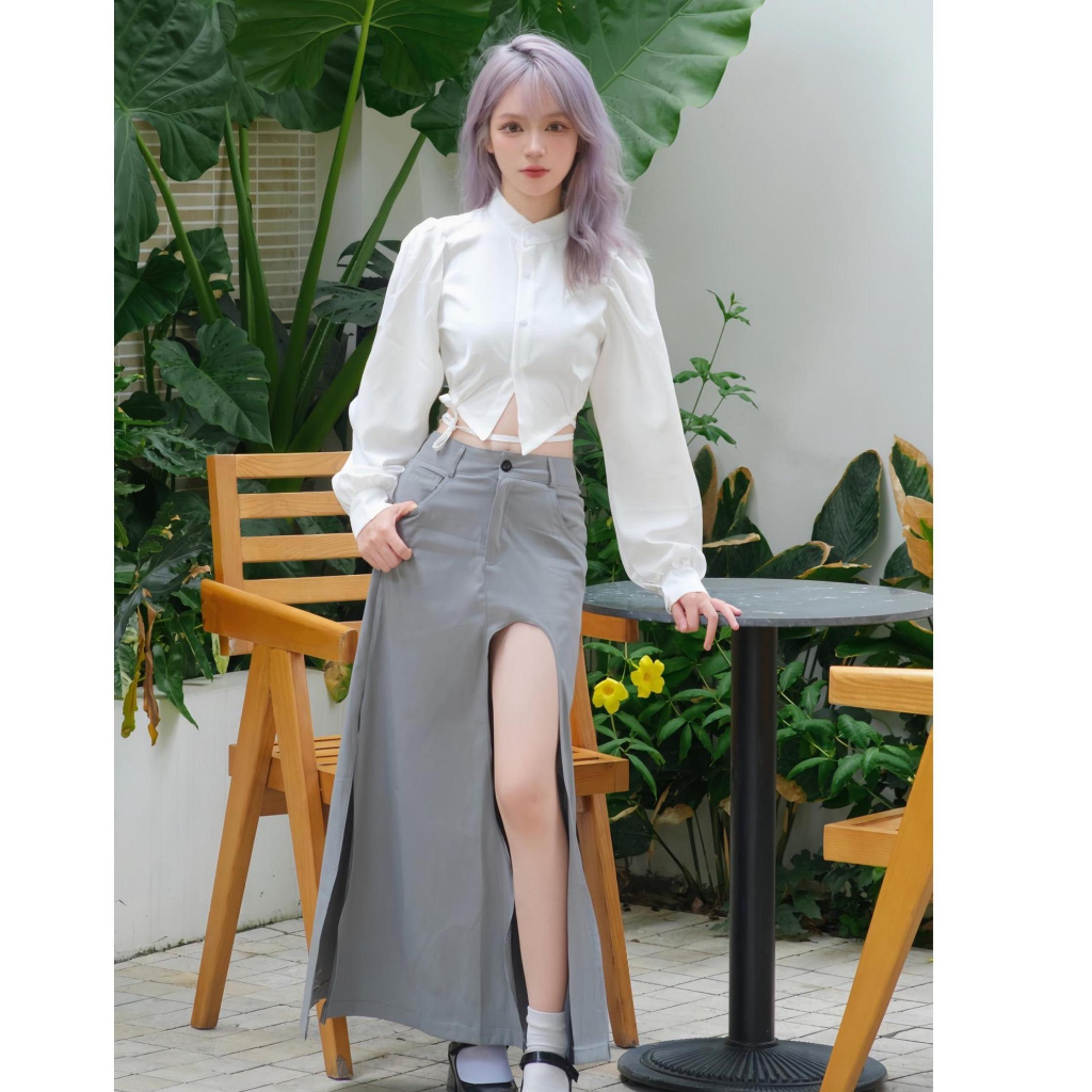 Chân váy dáng dài khoét đùi trái xẻ tà phải chất vải không nhăn cao cấp ELWYN EL37 ( ảnh thật shop chụp )