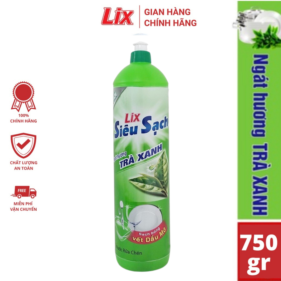 Nước rửa chén siêu sạch hương trà LIX 750g N8107 thơm mát sạch bóng vết dầu mỡ