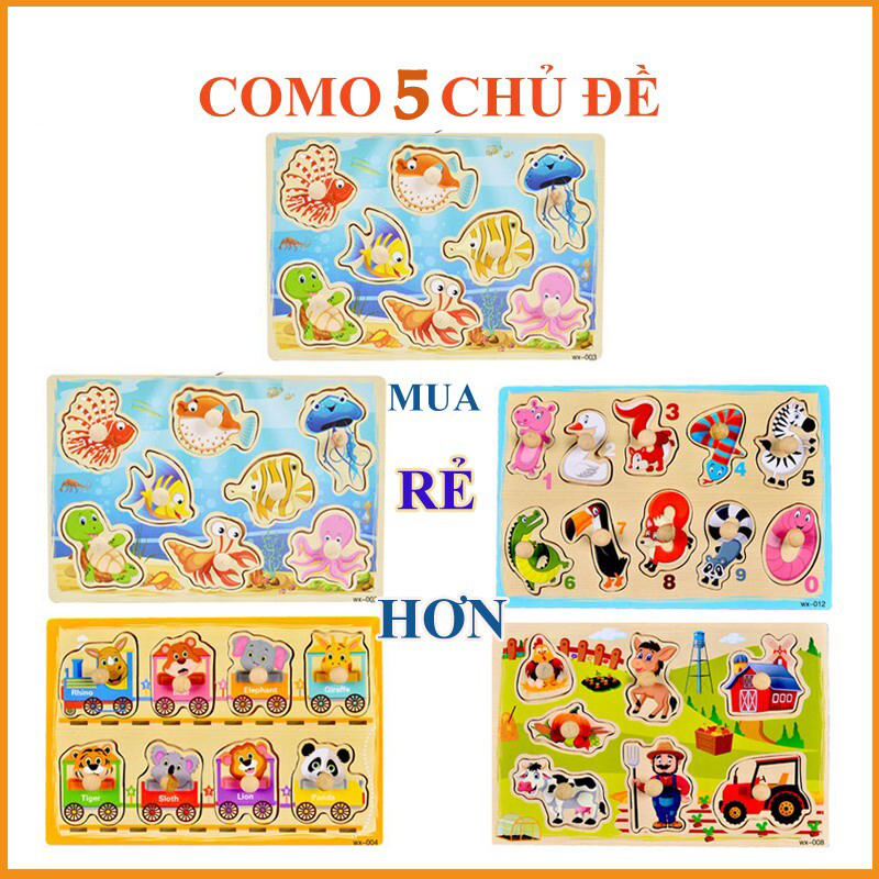 Combo 5 Chủ đề Bảng Gỗ Ghép Hình Có Núm Cho Bé