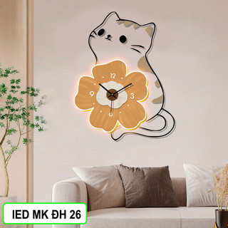 Tranh Đồng Hồ Đèn Led Mica Mèo Trang trí Phòng Khách/ Cửa hàng / Shop thời trang/ Salon/ Spa / Quán Cafe